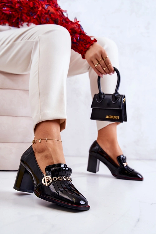 Lakierowane Modne Czółenka Czarne Jenice