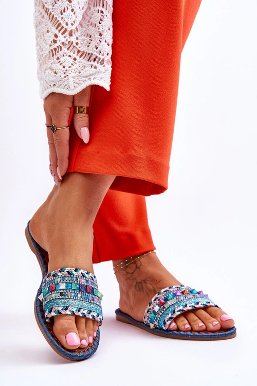 Damskie Zdobione Klapki Niebieskie Bellisa