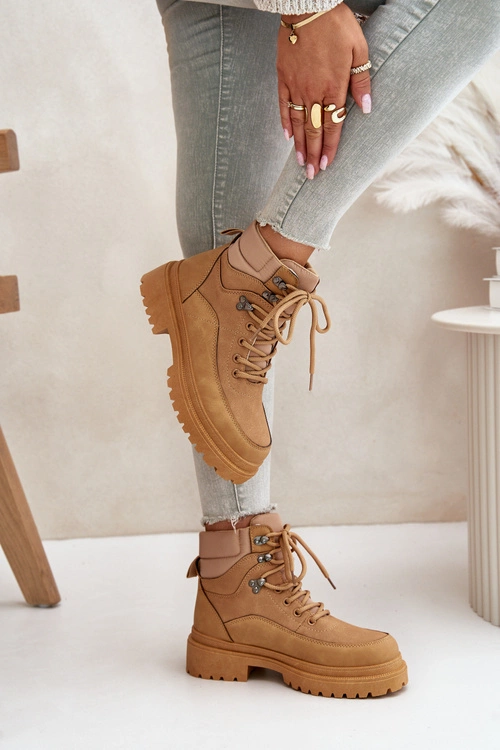 Botki Trapery Damskie Sznurowane Camel Rabaria