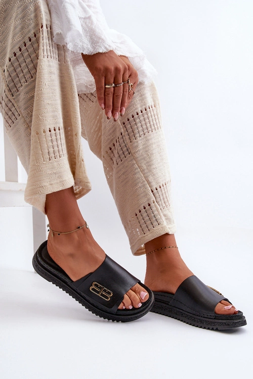 Zazoo 50101 Klapki Damskie Skórzane Na Platformie Czarne