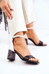 Skórzane Sandałki Na Słupku Czarno-Białe Lorene