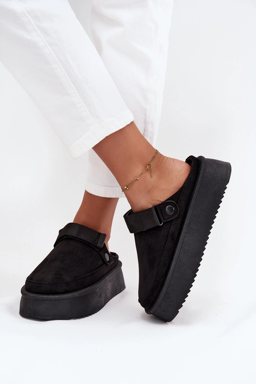 Śniegowce Damskie Na Platformie Z Rzepem Czarne Jorielle