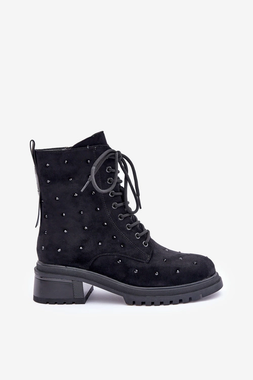 Zdobione Botki Workery Damskie Ocieplane D&A MR880-017 Czarne