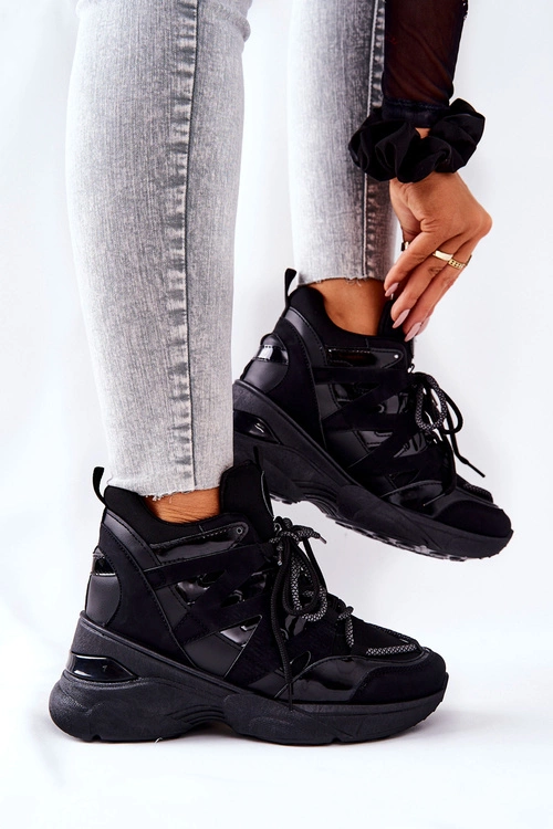 Sportowe Buty Na Koturnie Czarne Hesane