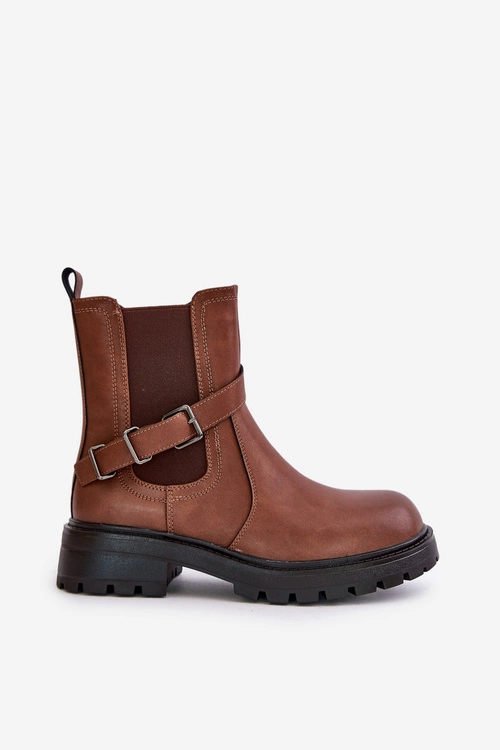 Skórzane Ocieplane Botki Sztyblety Z Paskiem Sergio Leone TR719-S Brązowe