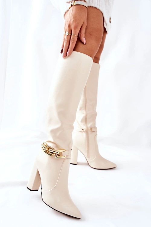 Ocieplane Kozaki Na Słupku Z Łańcuchem Beżowe Franti