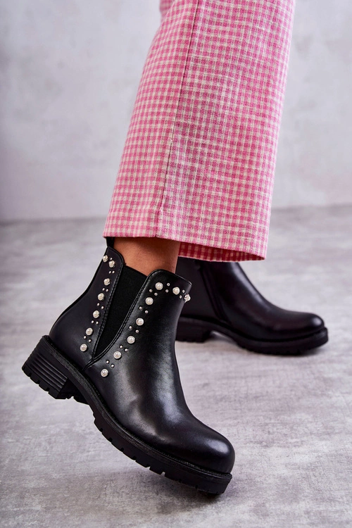 Skórzane Botki Workery Czarne Ferra