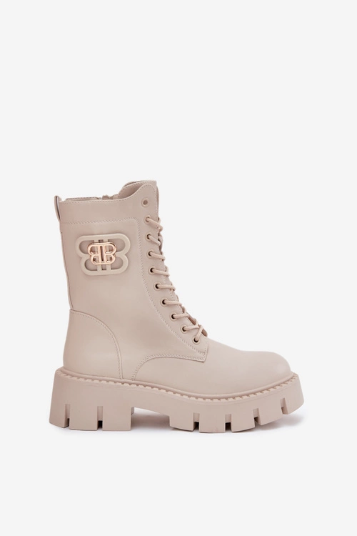 Ocieplane Botki Wokrery Damskie Z Ozdobą Jasnobeżowe Melisse