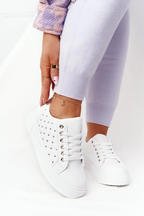 Damskie Tenisówki Z Pikowaniem Biało-Srebrne Fondness