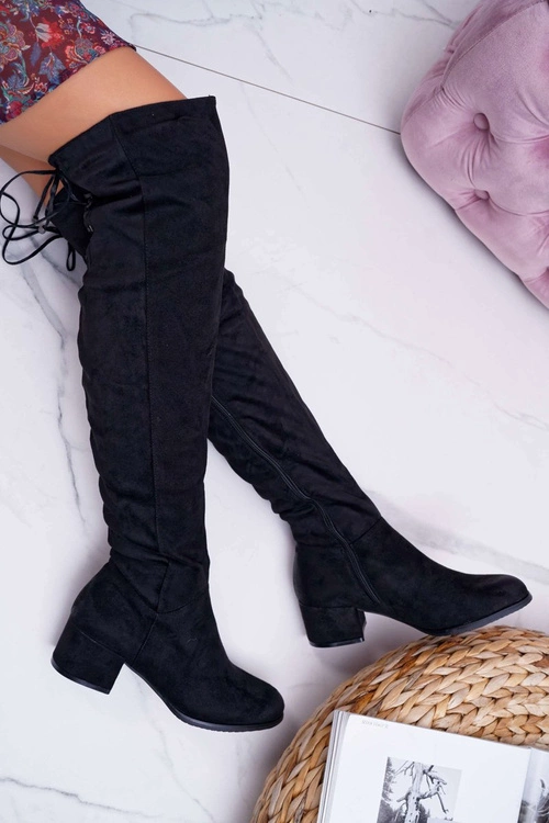 Czarne Damskie Kozaki Ocieplane Zamszowe Barski 98-7