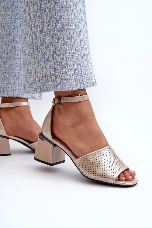 Sandały Damskie Na Obcasie Z Eko Skóry Złote Horissa