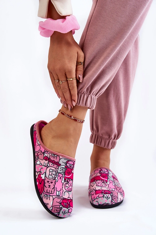 Domowe Klapki Papcie W Koty Inblu GF-12-023 Różowe