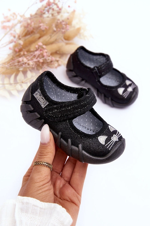 Papcie Baleriny Befado Błyszczące Kotki 109P234 Czarne