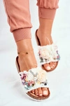 Klapki Damskie Z Kwiatami Białe Enrissa
