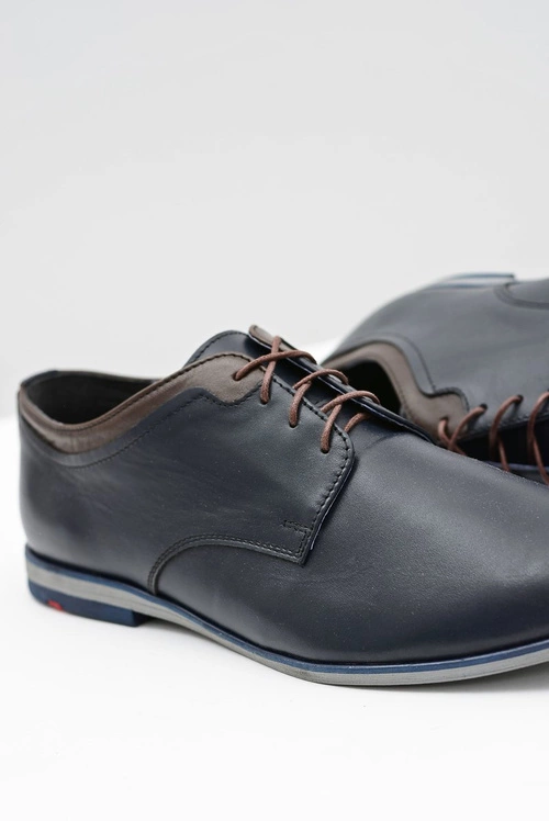 Męskie Granatowe Skórzane Półbuty Gianni