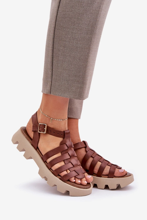 Skórzane Sandały Damskie Zazoo 3695 Brązowe