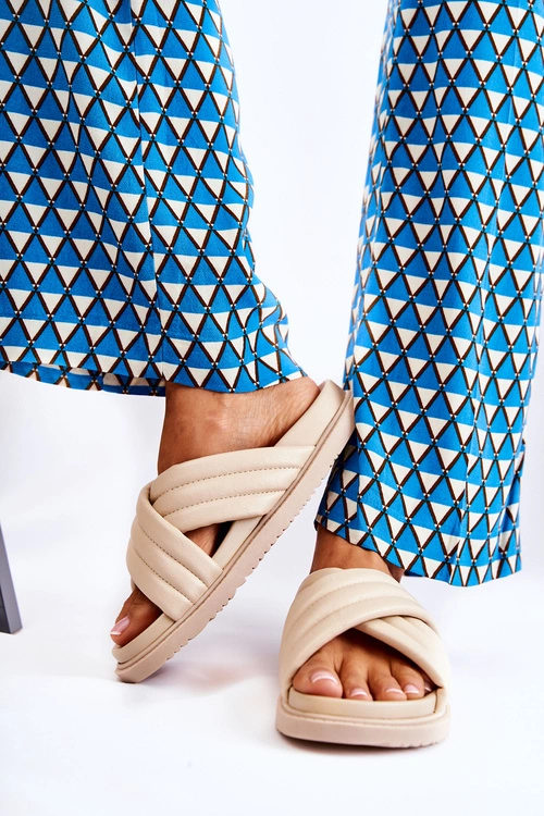 Klasyczne Damskie Klapki Skórzane Beżowe Daron