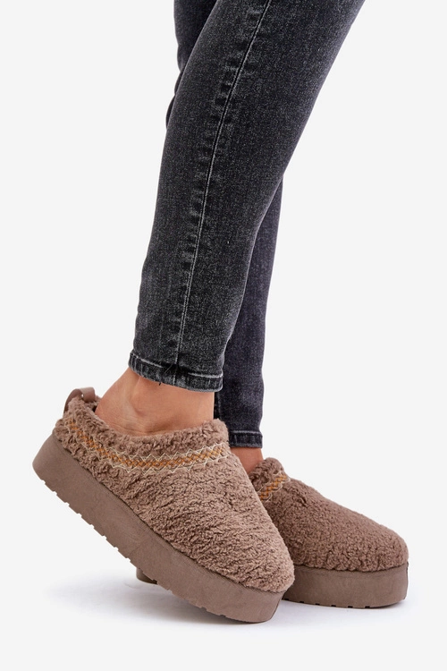 Śniegowce Na Platformie Z Futerkiem Typu Baranek Ciemnobeżowe Mesirra