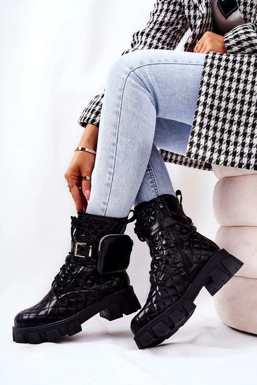 Botki Z Nerką Pikowane Czarne Maureen