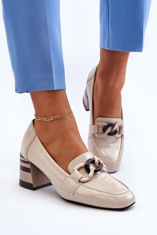 Czółenka Lakierowane Z Łańcuchem Beżowe Paliotte