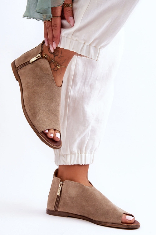 Niskie Zamszowe Botki Sandały Nicole 2799/023 Beżowe