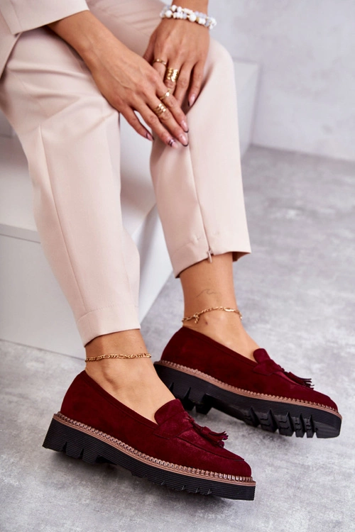 Damskie Zamszowe Półbuty Na Platformie Bordowe Unni