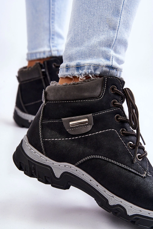 Damskie Botki Trapery Ocieplane Na Suwak Czarne Jake