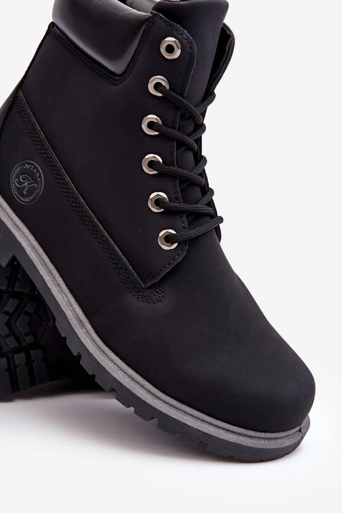 Męskie Botki Trapery Sznurowane Czarne Memeni