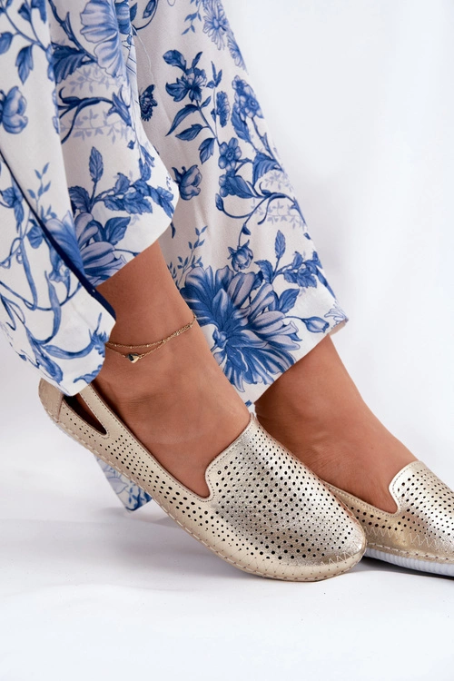 Ażurowe Baleriny Ze Skóry Naturalnej Artiker 56C2694 Złote