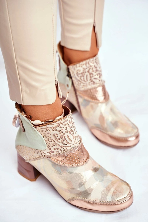 Botki Damskie Na Słupku Maciejka Beżowe 03410-04