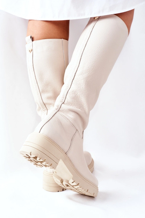 Skórzane Kozaki Beżowe Nicole 2685