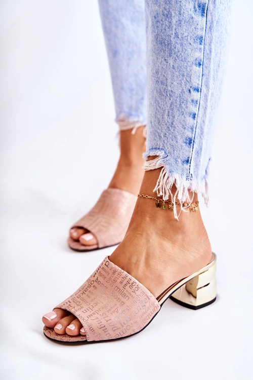 Zamszowe Klapki Damskie Na Obcasie Jasnoróżowe Perry