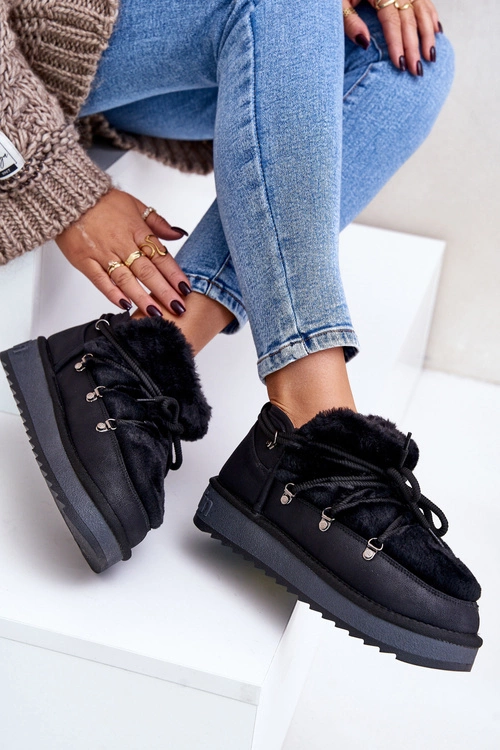 Niskie Śniegowce Na Platformie Z Futerkiem D.Franklin DFSH370011 Czarne