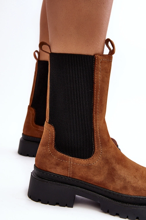 Damskie Botki Sztyblety Na Suwak Camel Samil