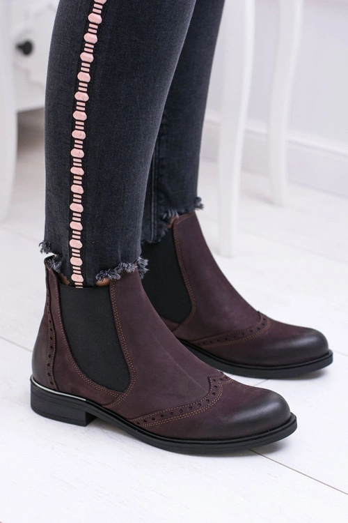 Damskie Bordowe Skórzane Sztyblety Fields