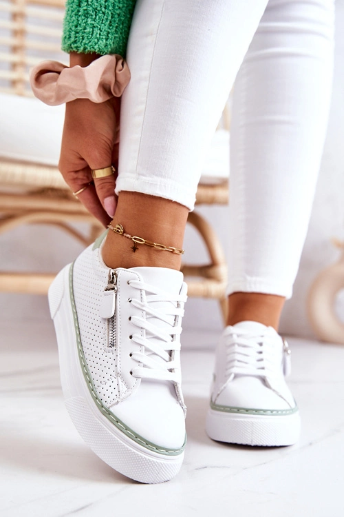 Sportowe Buty Na Platformie Biało-Zielone Louisa