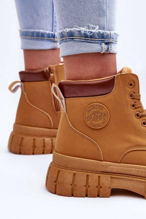 Damskie Trapery Skórzane Na Platformie Brązowe Calys