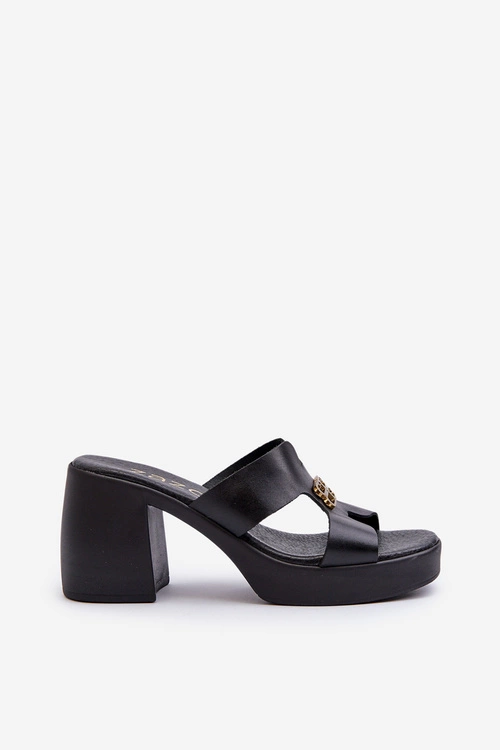 Zazoo 40419 Skórzane Klapki Damskie Z Wycięciami I Ozdobą Czarne