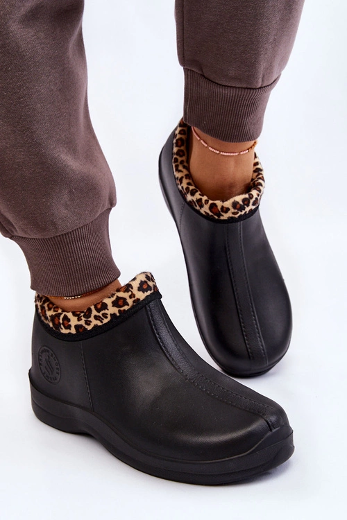 Damskie Wsuwane Kalosze Ocieplane Cętki Czarne Izera