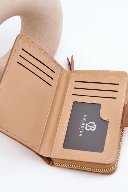 Damski Portfel Portmonetka Z Ekoskóry Beżowy Risuna