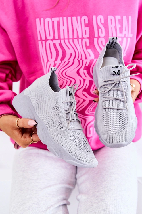 Sportowe Buty Sneakersy Materiałowe Szare Nolene