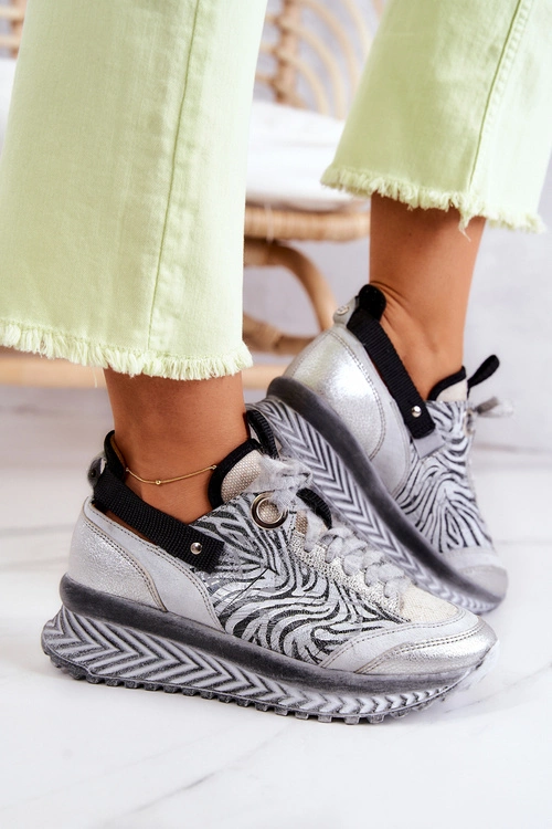 Damskie Skórzane Sneakersy Maciejka 04916-03 Szare