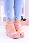 Wygodne Damskie Sandały Koturny Mirabet Pudrowy Róż