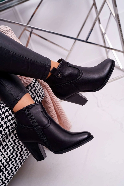 Damskie Botki Na Słupku Czarne Memfis