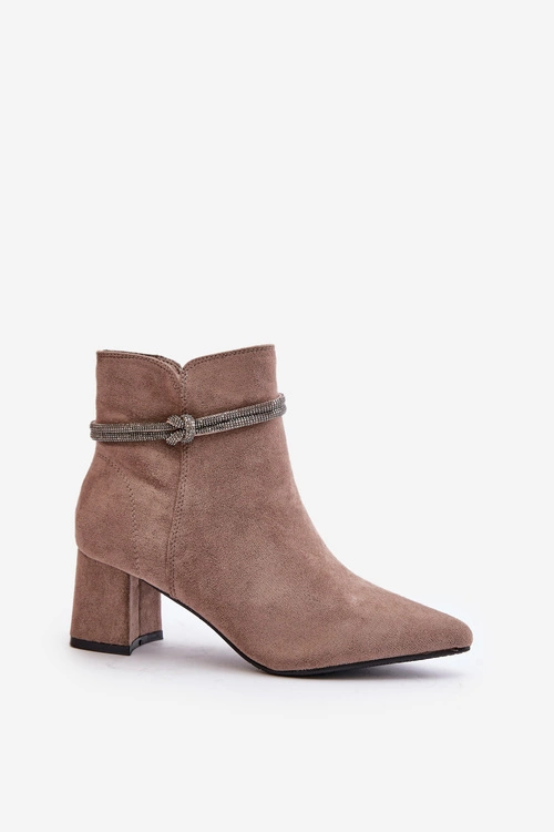 Botki Damskie Eko Zamszowe Na Słupku Z Noskami W Szpic Brązowe Terivannes