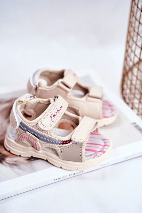 Sandały Dziecięce na Rzepy Beżowe Grobino