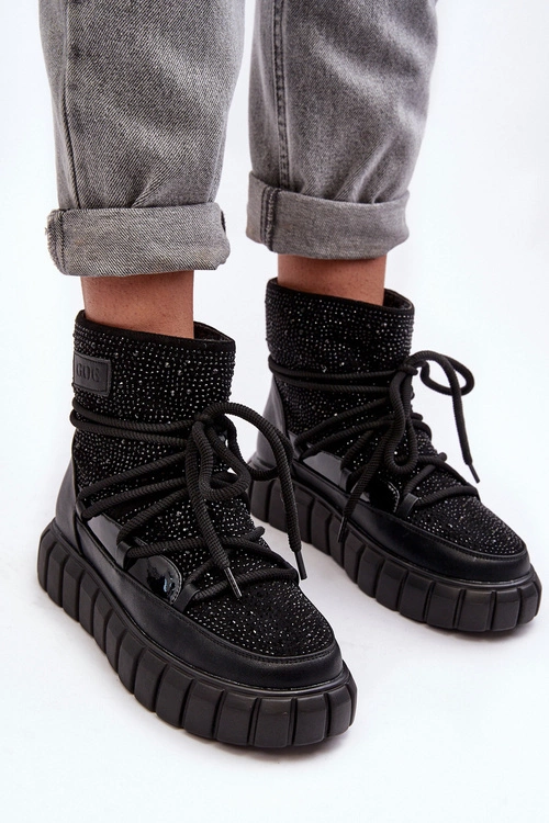 Ocieplane Śniegowce Zdobione Dżetami GOE MM2N4080 Czarne