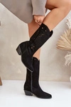 Zamszowe Kozaki Z Ażurową Cholewką Zazoo 3609 Czarne