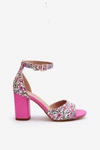 Sandały Na Słupku W Kwiaty Fuksja Vitamella