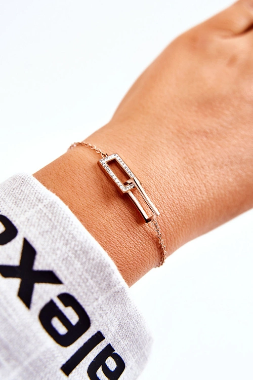 Damska Bransoletka Celebrytka Stalowa Z Cyrkoniami Różowe Złoto